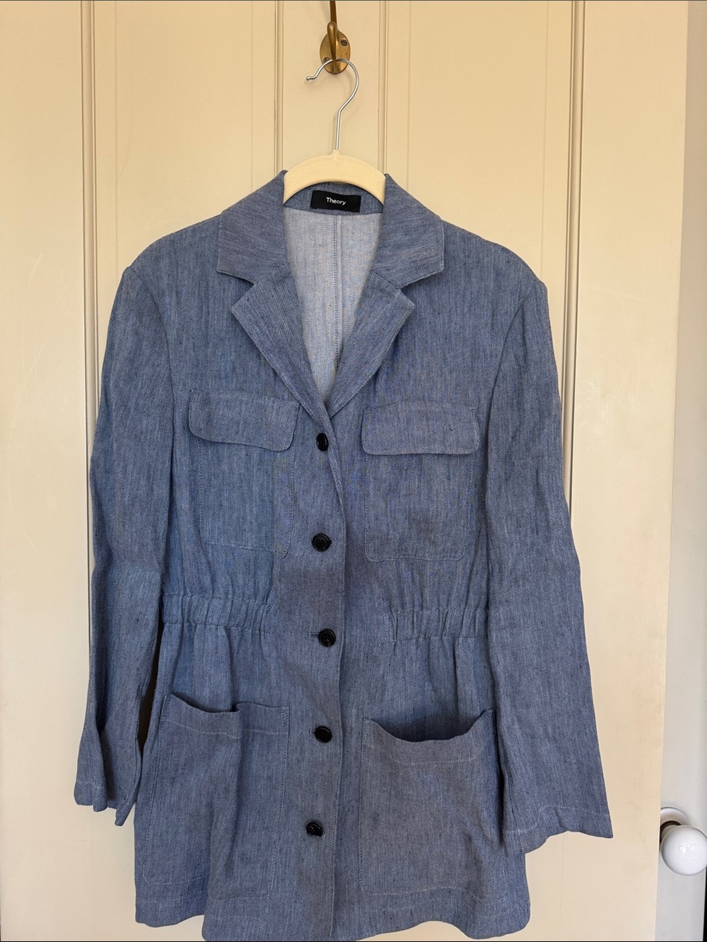 Theory Women’s Light Blue Utility Blazer with Patch Pockets
